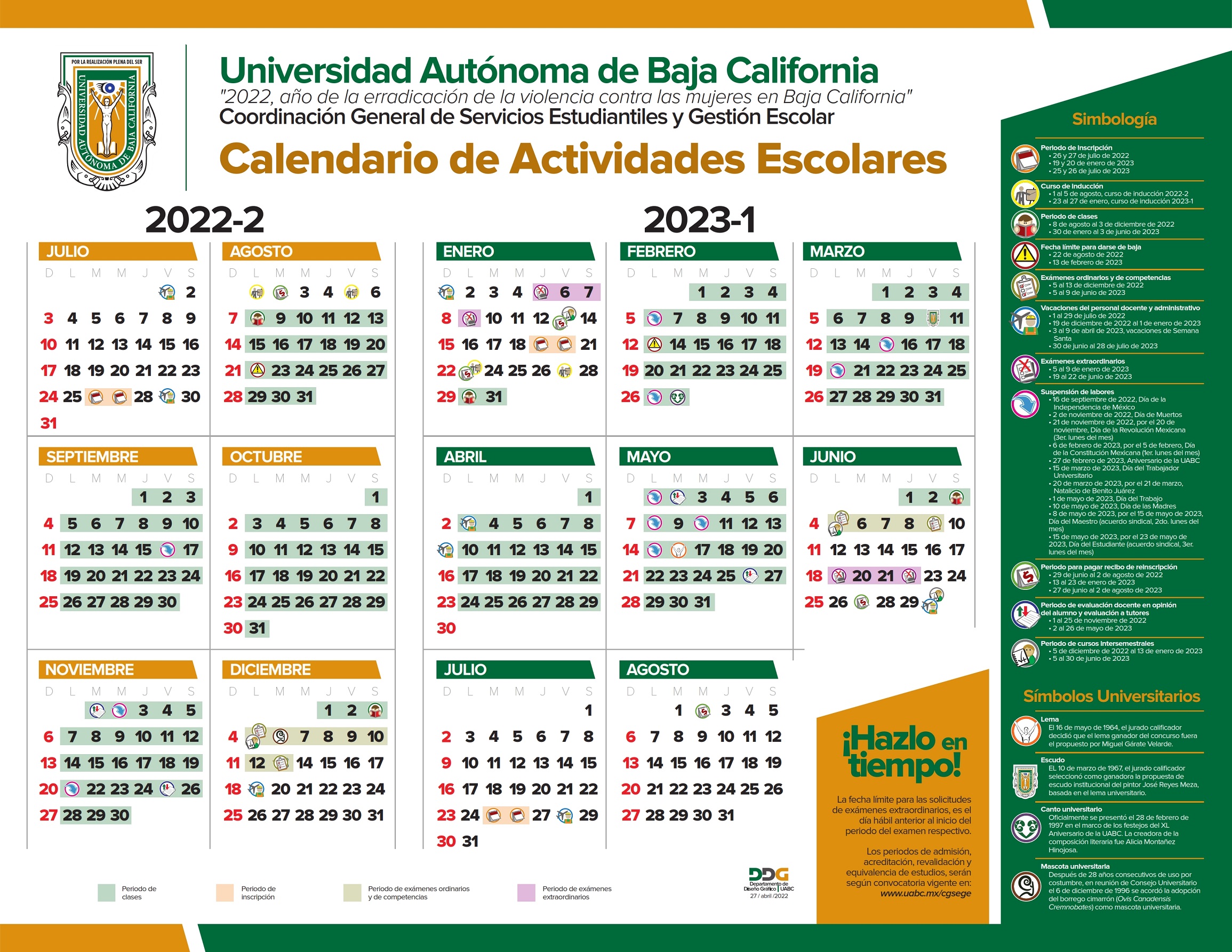 Calendario escolar | Curso de Inducción UABC